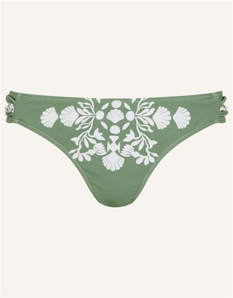 Ornamental Print Ruched Side Bikini Bottoms Green Bikini Bottoms