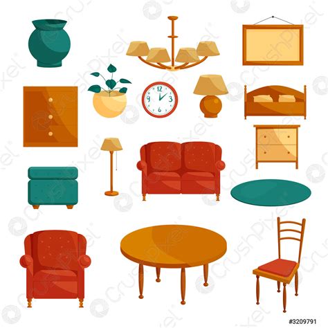 Conjunto De Iconos De Muebles Estilo De Dibujos Animados Vector De