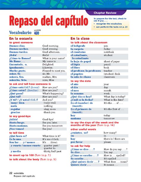 UNO+Realidades+Para+Empezar+ Vocab+pdf - 22 veintidós Repaso del