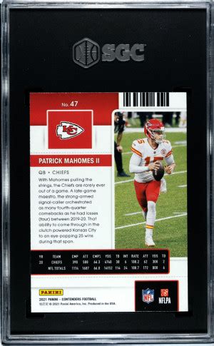 Panini Contenders Patrick Mahomes Season Ticket Stardust Sgc Mcp