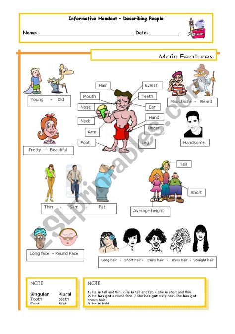 Describing People Esl Worksheet By Petite Helene