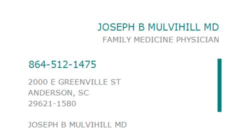 1821385642 Npi Number Joseph B Mulvihill Md Anderson Sc Npi