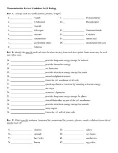 Biochemistry Macromolecules Worksheet