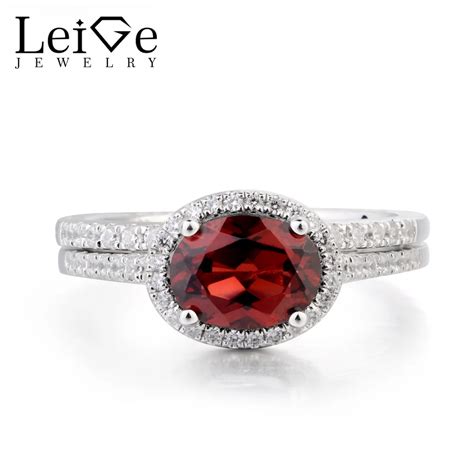 Leige Jewelry Natural Red Garnet Ring Anniversary Ring January