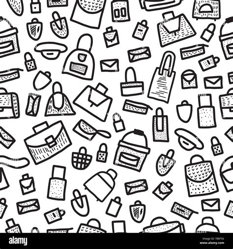 Seamless pattern of bags in doodle style. Hand drawn woman accessories ...