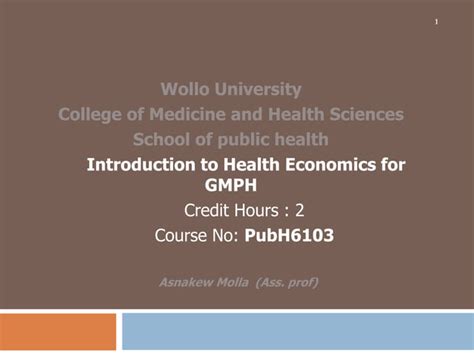 Introduction To Health Economics Ppt