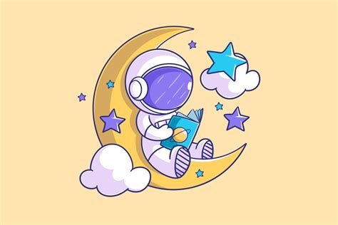 Astronaut Is Reading A Book On The Moon Graphic By Wawadzgn · Creative