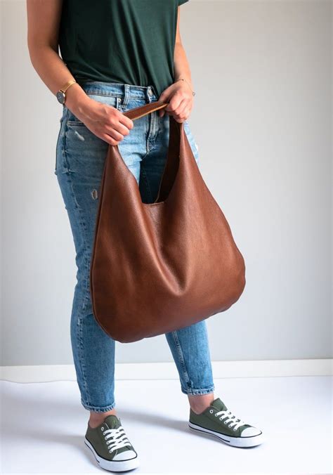 LEATHER HOBO Bag BROWN Oversize Shoulder Bag Everyday Etsy Soft