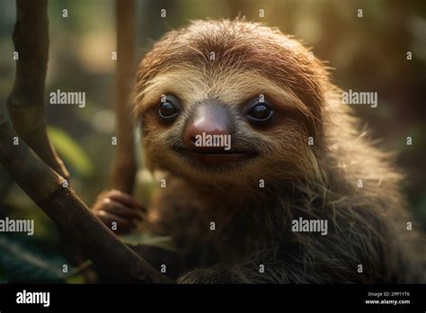 Serene Portrait of a Sloth in its Natural Jungle Habitat. Capturing the ...