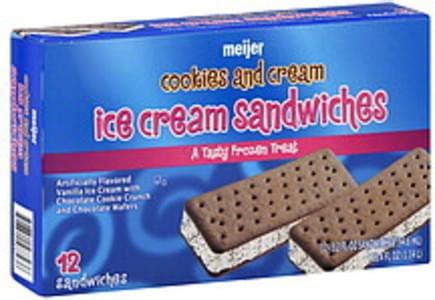 Meijer Cookies and Cream Ice Cream Sandwiches - 12 ea, Nutrition ...