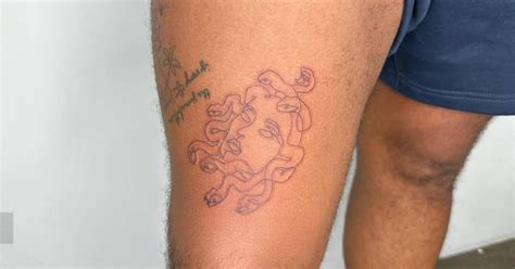 Single Needle Medusa Portrait Tattoo Located On The