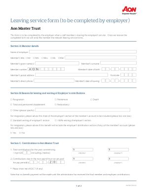 Fillable Online Leaving Service Form To Be Completed By Employer