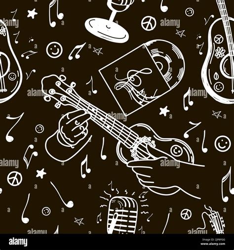 Seamless Pattern Of Musical Elements Hand Drawn Doodle Ukulele