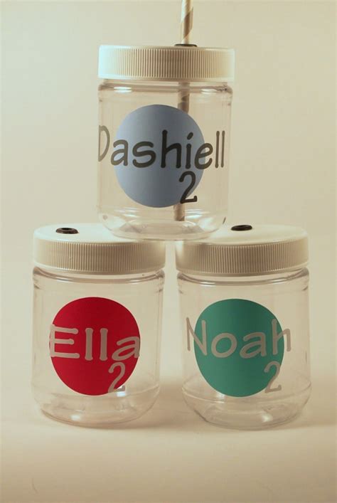 Personalized Plastic Mason Jar Cups Retro by RememberedOnceMore