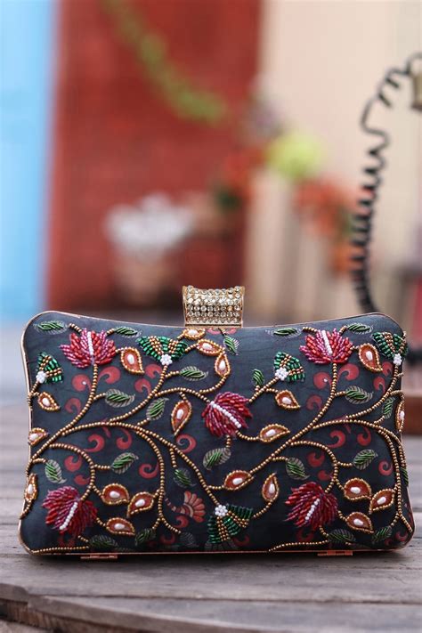 Buy NR BY NIDHI RATHI Lotus Embroidered Clutch Bag Online Aza Fashions