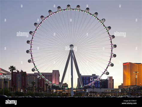 An evening view of the High Roller Ferris Wheel in Las Vegas, Nevada ...