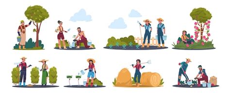 Trabajo Agrícola Personajes De Dibujos Animados De Agricultores Que