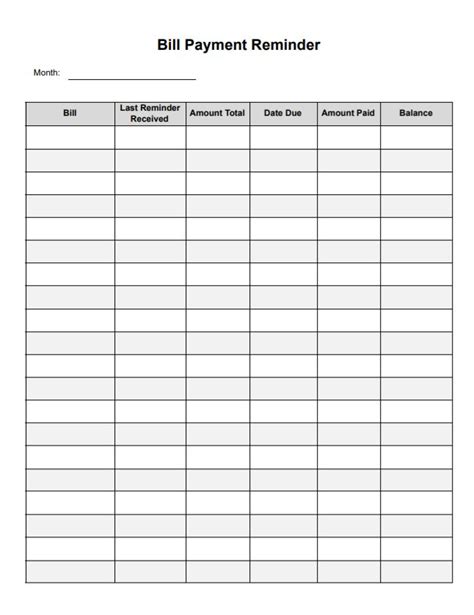 Fillable Form Bill Payment Reminder Payment Reminder Bills