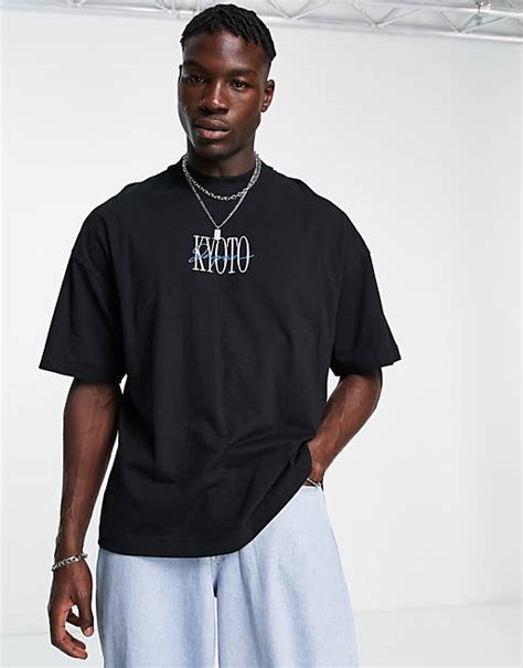 Topman Super Oversize T Shirt In Schwarz Mit „kyoto“ Stickerei Asos