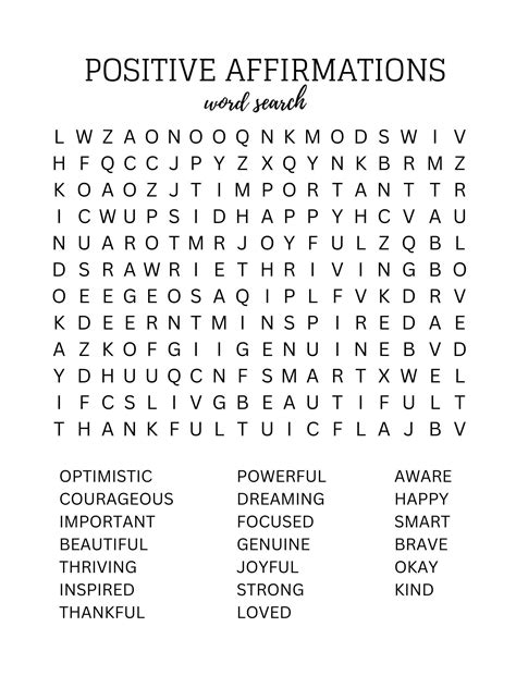 Positive Affirmations Word Search X Etsy