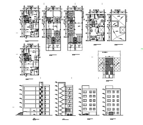 Housing Apartment Building Structure Detail Plan Elevation And Section 2d View Layout Dwg File