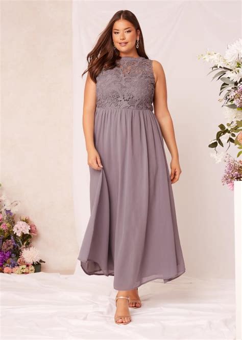 Plus Size Yours London Curve Purple Lace Front Chiffon Maxi Dress