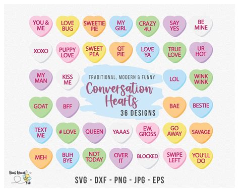 Conversation Hearts Svg Funny Hearts Svg Valentines Day Svg Candy