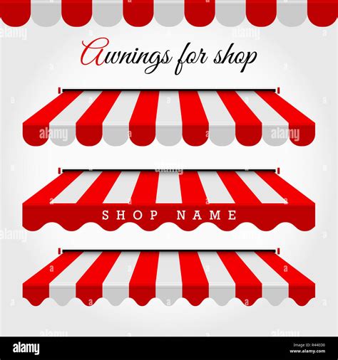 Commercial Awning Series. Shop, Cafe or Restaurant Symbol. Red and White Striped Awnings. Window ...