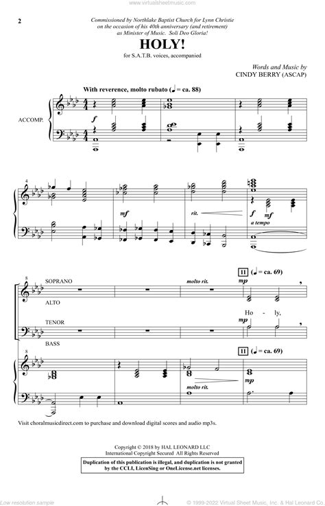 Berry Holy Sheet Music For Choir Satb Soprano Alto Tenor Bass