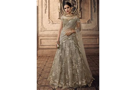 Gray Net Embroidered Circular Lehenga Choli