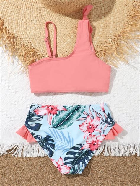 Girls Tropical Print Ruffle Bikini Swimsuit SHEIN USA