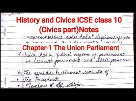 Civics Notes Chap 1 The Union Parliament ICSE Class 10 Notes YouTube