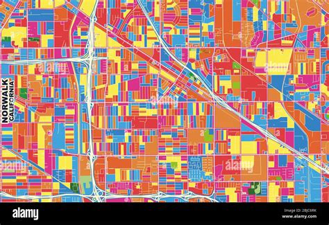 Colorful Vector Map Of Norwalk California Usa Art Map Template For