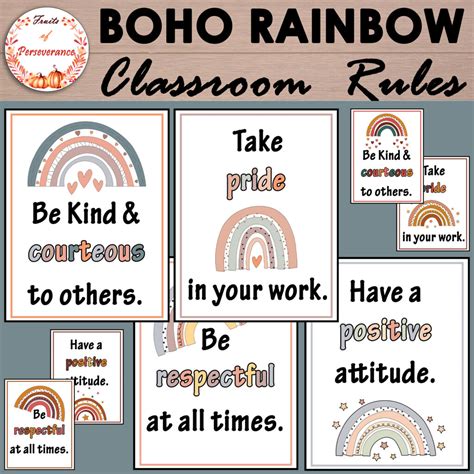 Boho Rainbow Classroom Rules And Expectations Made By Teachers