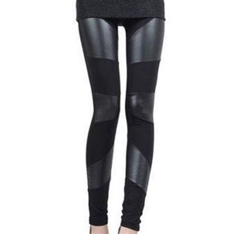 Leggings With Faux Leather Detailing Black Leather Leggings Faux