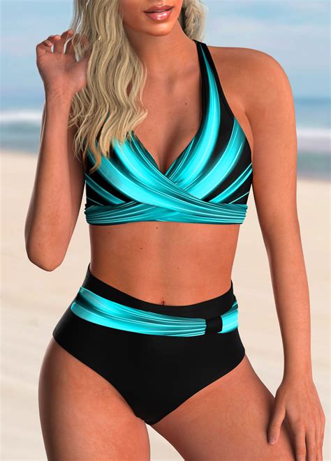 Printed High Waisted Cross Strap Bikini Set Modlily Usd