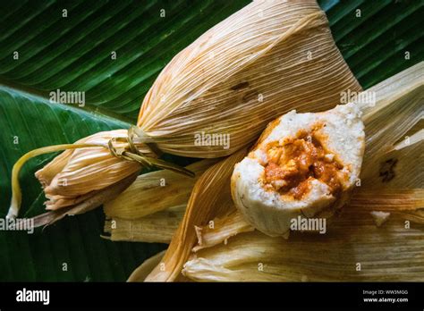 Chuchitos (Guatemalan Tamales) on Banana Leaf Stock Photo - Alamy