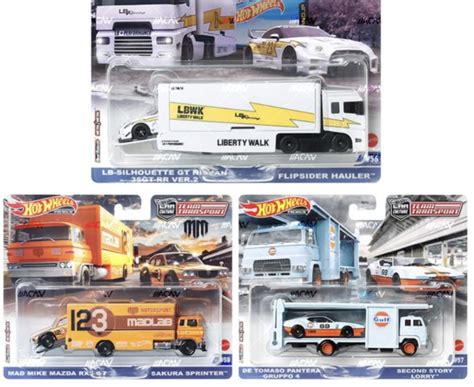 Hot Wheels Team Transport 2023 LBWK R35 GTR Mazda RX3 Gulf Pantera Flipside Hauler Second