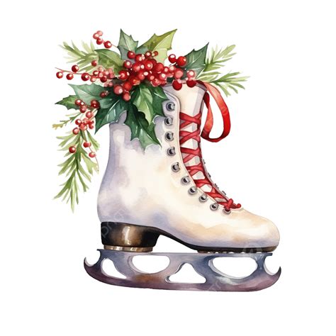 Christmas Ice Skate Decoration Watercolor Christmas Season Illustration