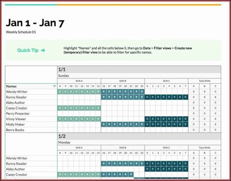 10-hour Shift Schedule Template Excel