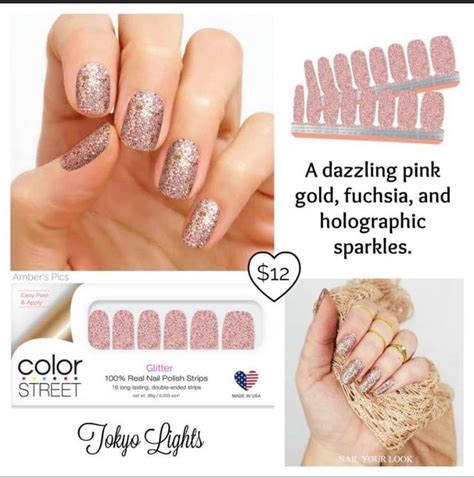 Light Nails Nail Polish Strips Color Street Pink And Gold Sparkle