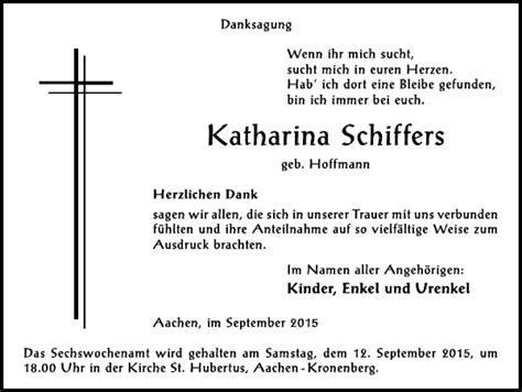 Traueranzeigen Von Katharina Schiffers Aachen Gedenkt