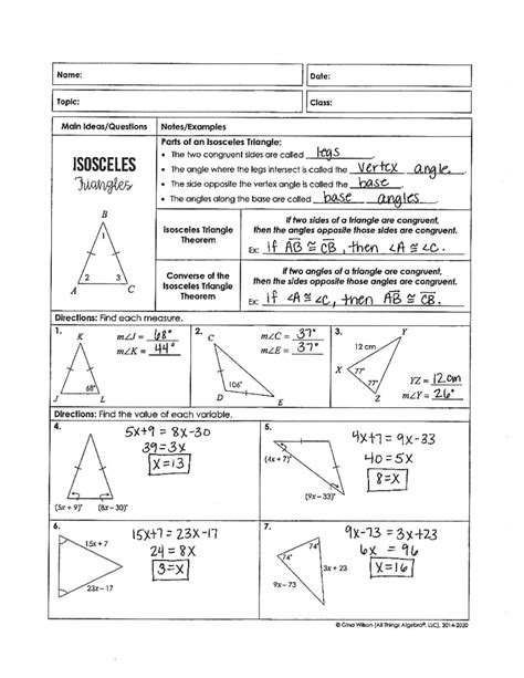 4 3isoscelesandequilateraltrianglesnoteskey Name Date Topic