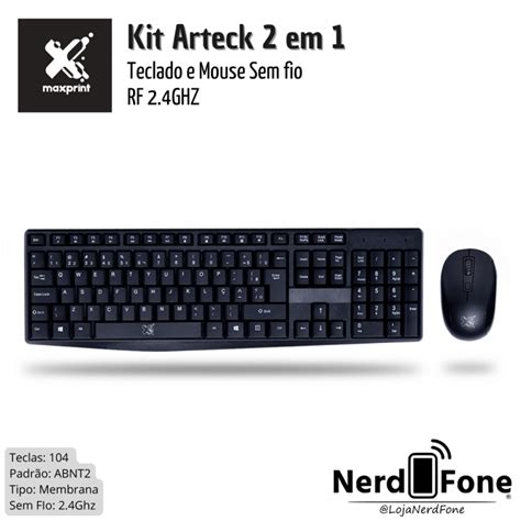 KIT TECLADO E MOUSE SEM FIO 2 4GHZ ARTECK MAXPRINT PRETO NERD FONE