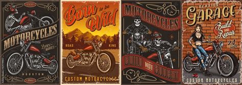 Motorcycle vintage colorful posters set Stock Vector | Adobe Stock