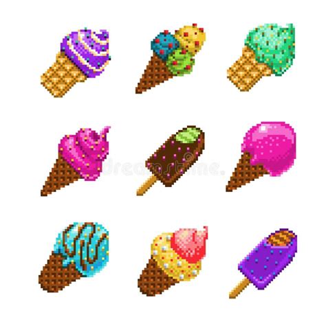 Set Pixel Art Ice Cream Icon Vector Stock Vector Illustration Of