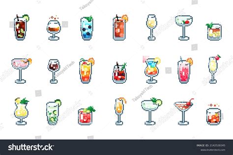 Pixel Art Cocktails Collection Vodka Whisky Stock Vector Royalty Free