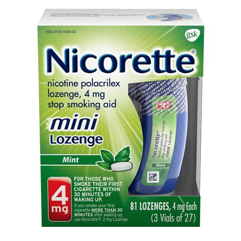 Nicorette Mini Nicotine Lozenges to Stop Smoking, 4mg, Mint Flavor - 81 ...