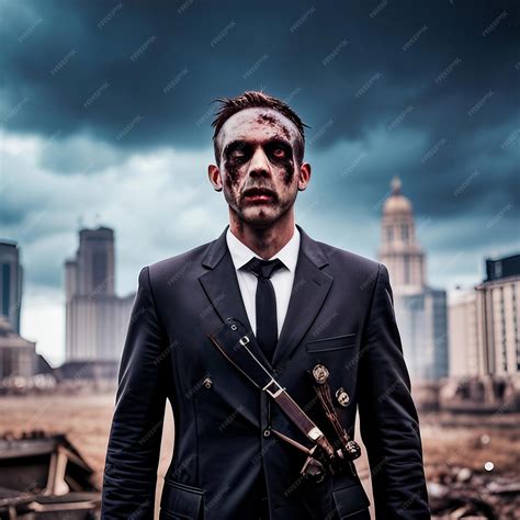 Premium AI Image | Zombie with destroyed building apocalyptic city ...