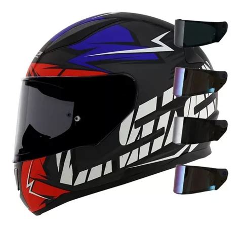 Capacete Ls2 Ff353 Rapid Cromo Vermelho Azul Fosco Viseira